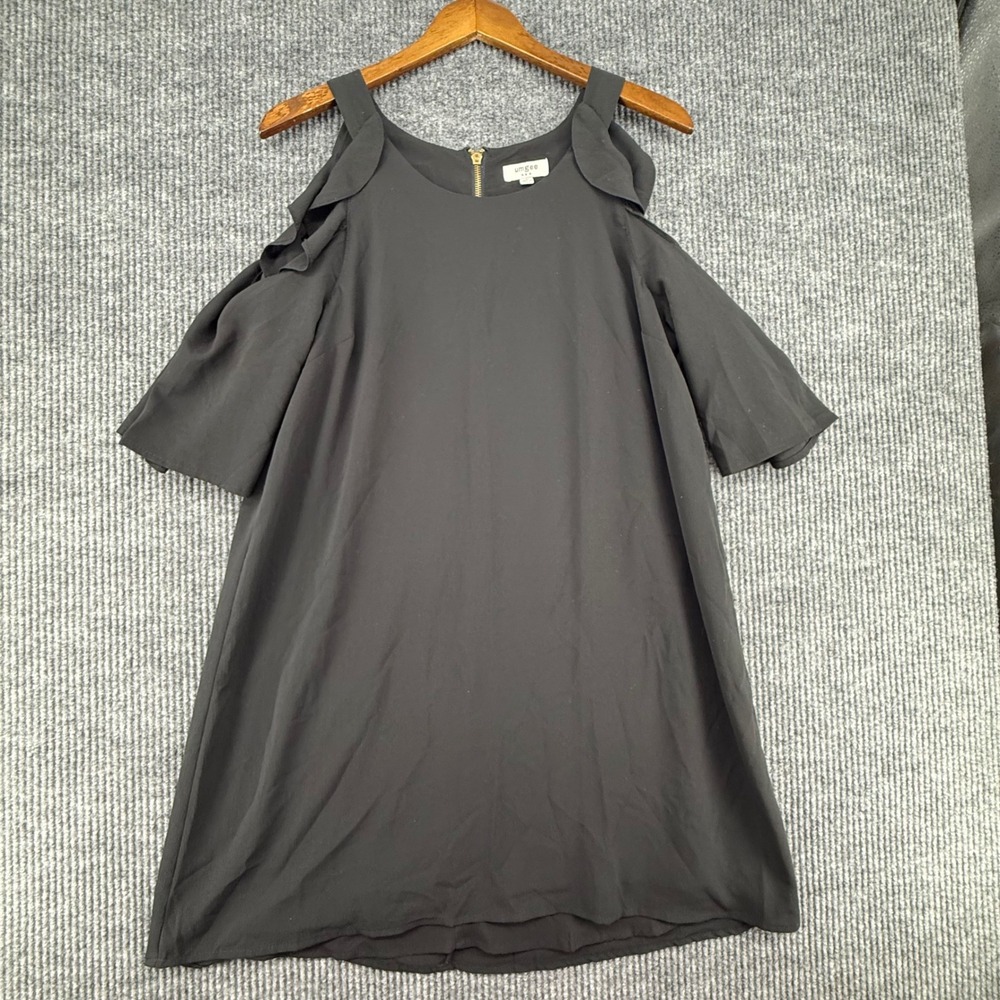 Umgee Cold Shoulder Dress Womens Size M Black Excellent Ruffle Shift R7593